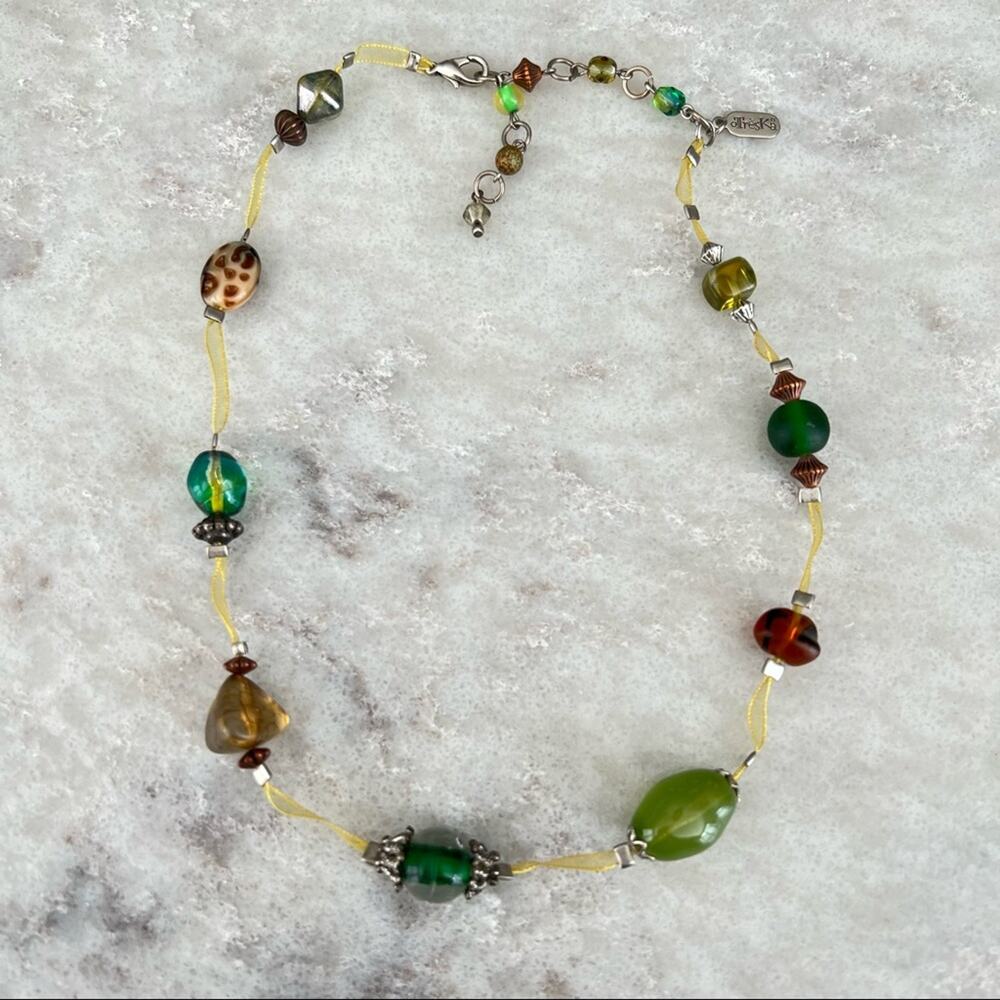 90s Y2K Vintage Treska Glass Beaded Necklace
